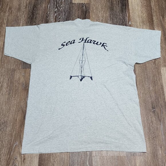 Vintage Sea Hawk Sailing T-Shirt Gray USA Made 90s Nautical Boat Graphic XL - Picture 7 of 10